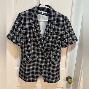Veronica Beard Black & White Plaid Short-Sleeve Double-Breasted Blazer